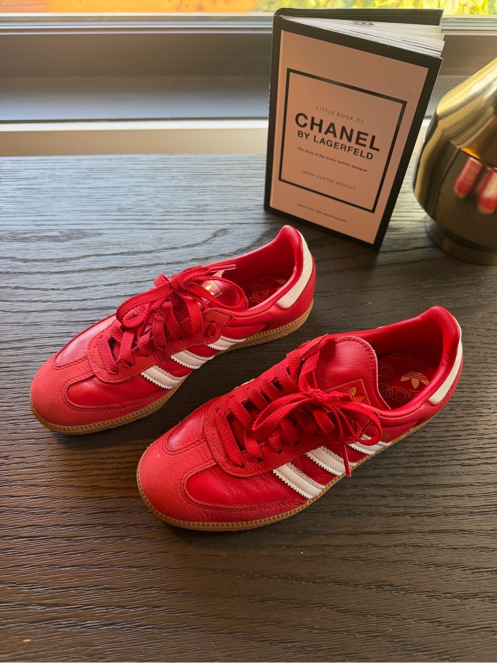 adidas Kids Red Sneakers with White Stripes